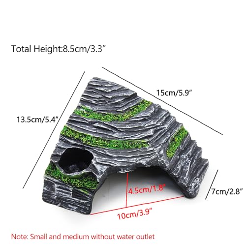 Reptile Box Shelter Terrarium Hideout Caves Turtle Ramp Basking Platform Habitat Decor Humidify Hide Cave Resin Rock - size: M