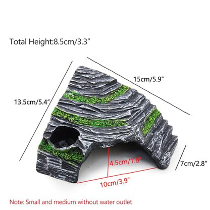 Reptile Box Shelter Terrarium Hideout Caves Turtle Ramp Basking Platform Habitat Decor Humidify Hide Cave Resin Rock - size: M
