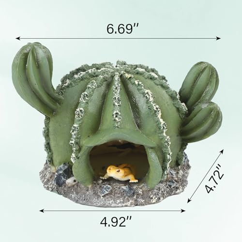 IBWell Resin Cactus Leopard Gecko Hide Reptile Cave，Desert Terrarium Décor，Bearded Dragon Hideout, Small Reptile Hide