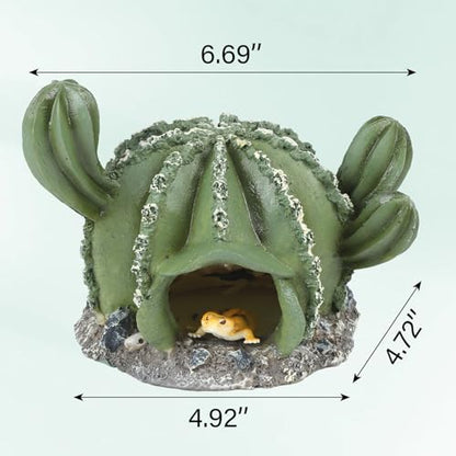 IBWell Resin Cactus Leopard Gecko Hide Reptile Cave，Desert Terrarium Décor，Bearded Dragon Hideout, Small Reptile Hide
