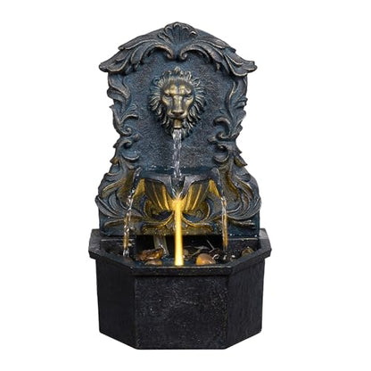 Tabletop Waterfall Fountain with Lion Head – Resin Table Top Water Fountains Indoor for Desk & Home Decor (RJ-21116N)