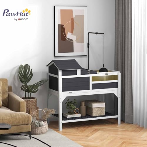 PawHut Tortoise Habitat with Adjustable Lamp Holder, 2 Layer Tortoise Enclosure with Storage Shelf, Removable Main House, Fixed Tray, Openable Lid, Gray - color: Gray
