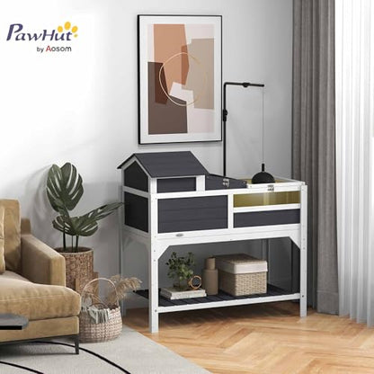 PawHut Tortoise Habitat with Adjustable Lamp Holder, 2 Layer Tortoise Enclosure with Storage Shelf, Removable Main House, Fixed Tray, Openable Lid, Gray - color: Gray