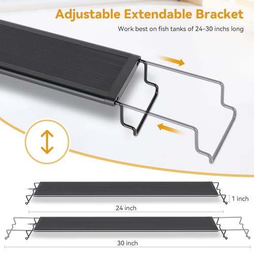 hygger 24W LED Aquarium Light, 24-30 Inch Fish Tank Light with Timer Auto On/Off, Sunrise Sunset Mode, Adjustable Brightness and Colors, Full Spectrum Light with Extendable Brackets for Freshwater - size: 24"- 30" (24W)