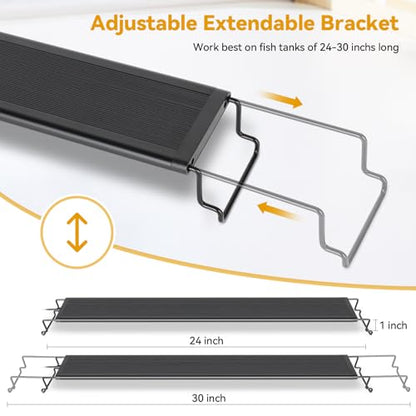 hygger 24W LED Aquarium Light, 24-30 Inch Fish Tank Light with Timer Auto On/Off, Sunrise Sunset Mode, Adjustable Brightness and Colors, Full Spectrum Light with Extendable Brackets for Freshwater - size: 24"- 30" (24W)