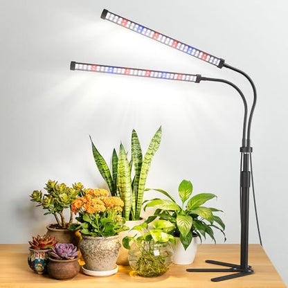 Grow Lights for Indoor Plants, Full Spectrum LED Plant Light with 9.8-35 in Tripod Stand, 120 LEDs 5700K, 4/8/12H Auto Timer, 5 Brightness Levels - size: Stand-2Head