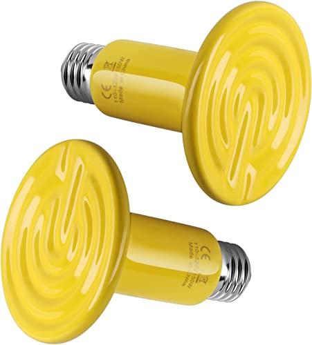 Simple Deluxe Ceramic Heat Emitter Heating Bulb No Light Reptile Heat Lamp, Brooder Coop Heater for Terrarium Amphibian Pet Snake Turtle, Incubating Chicken, 150W, 2 Pack, Yellow