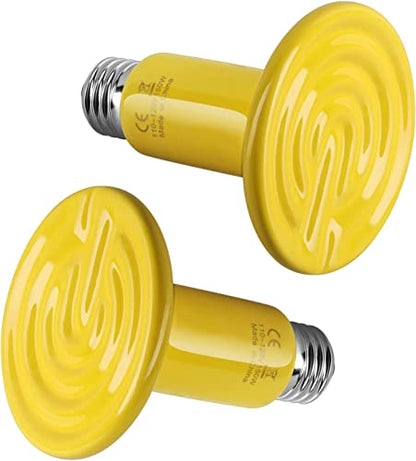 Simple Deluxe Ceramic Heat Emitter Heating Bulb No Light Reptile Heat Lamp, Brooder Coop Heater for Terrarium Amphibian Pet Snake Turtle, Incubating Chicken, 150W, 2 Pack, Yellow
