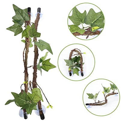 BEIJIALY Reptile Corner Branch Terrarium Plant Decoration with Suction Cups Resin Plant for Amphibian Lizard Snake Climbing, Reptile Terrarium Climb Corner Tree Branch