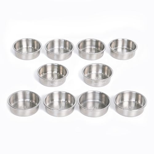 0.5oz Feeding Cups 10pcs, Stainless Steel 304 SUS Metal, Reptile Food Bowls and Water Dish, for Crested Gecko, Lizard Or Other Small Pet Feeder Ledge Accessories Supplies