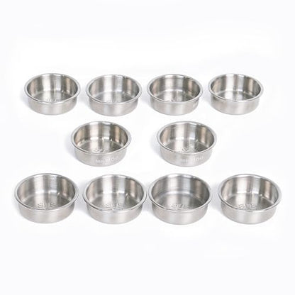 0.5oz Feeding Cups 10pcs, Stainless Steel 304 SUS Metal, Reptile Food Bowls and Water Dish, for Crested Gecko, Lizard Or Other Small Pet Feeder Ledge Accessories Supplies