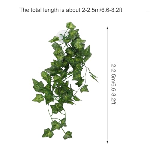 Pssopp Lifelike Plant Decorative Hanging Silk Terrarium Plant with Suction Cup for for Reptile Rainforest Box Aquarium Landscape(NFF‑87)