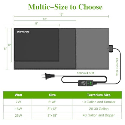 6 by 8-inch 7W Reptile Heating Pad Graphene with Temperature Control Reptile Tank Heat Pad Terrarium Under Tank Heater Mat for Snake Lizard Hermit Crab Reptiles Turtle Thermostat - size: 6"x8" 7W