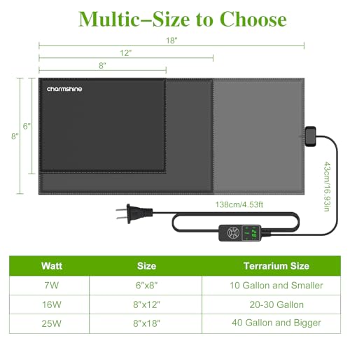 8 by 18-inch 25W Reptile Heating Pad Graphene with Temperature Control Reptile Tank Heat Pad Terrarium Under Tank Heater Mat for Snake Lizard Hermit Crab Reptiles Turtle Thermostat - size: 8"x18" 25W
