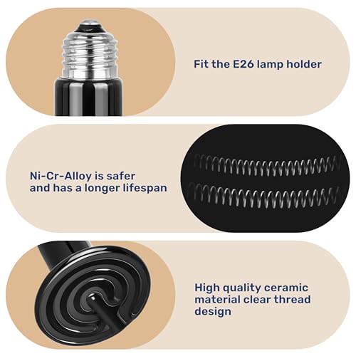 Reptile Heat Lamp 150W Ceramic Heat Emitter, No Light Emitting Heat Bulbs for Amphibian Pet Brooder Coop Incubating Chicken, Lizard Bearded Dragon Turtle Snake Terrarium - color: 1 Pcs (Black), size: 150 Watts