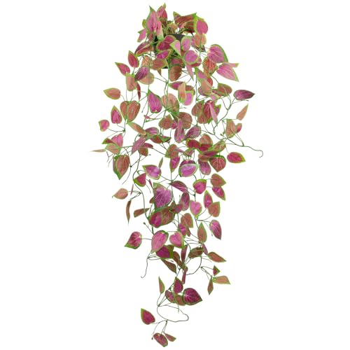 LOYWREE Artificial Purple Ivy Hanging Vine Plants - Small Potted Long Trailing Cascading Foliage, Gothic Home Decor for Indoor/Outdoor, Office, Garden & Shelf (Black Pot) - color: Perilla, size: 1Pack