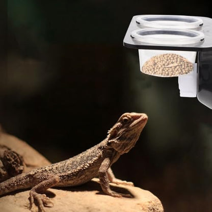 Cabilock Reptile Suction Cup Feeder Bowl Set with 10 Hanging Feeding Dishes, Dual-Compartment Water and Food Containers for Terrarium Use, Suitable for Lizards, Geckos, and Turtles