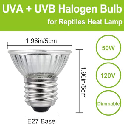 UVB UVA Reptile Light Bulb 50W Bulb for Reptiles and Amphibians Use for Turtle, Bearded Dragon, Lizard Cages Heat Lamp Replacement Bulb, Pack of 6