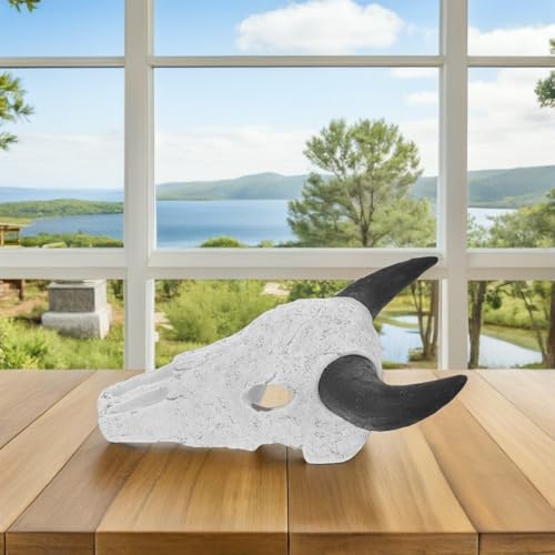 Abaodam Reptile Hide Skull Desert Terrarium Decor Resin Cattle Skull Hideout Large Black Horn Reptile Habitat Decoration for Snake Lizard Aquarium