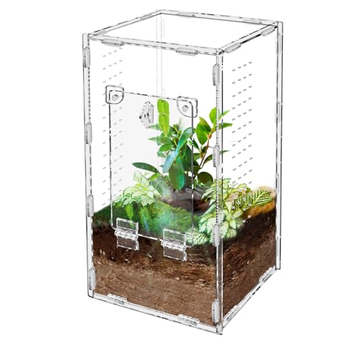 Jumping Spider Enclosure, Tarantula-Enclosure Large Acrylic Terrarium, Reptile Enclosure Jumping Spider Accessories with Magnet Front Opening Door, Terrarium Kit(Large 12x6x6 Inch, Assemble)