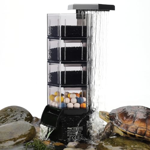 hygger Turtle Tank Filter with Adjustable Flow for Reptiles Frogs:Combinable Four-Layer Aquarium Filter,160GPH Quiet in-Tank Filter with Filter Media for 20 to 60 Gallon Low Water Level Aquarium - size: L