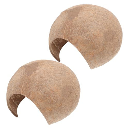 NUOBESTY 2pcs Coconut Shell Aquarium Hideouts for Fish and Shrimp Breeding Shelter, Natural Reptile and Gecko Cave Habitat, Large Pet Cave Decoration for Turtle and Hermit Crab Tank