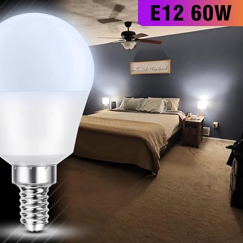 E12 LED Globe Candelabra Light Bulbs 60 Watt Equivalent, Daylight White 6000K, E12 A15 Light Bulbs Small Base for Chandelier Pendant Ceiling Fan Lighting, 5W 600lm, Non-Dimmable, 4 Pack - color: Daylight White, size: 60 Watts
