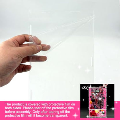 Jumping Spider Enclosure,DIY Insects Habitat,Small Reptile Terrarium Glass House Accessories Set,with Temperature and Humidity Detector Water Feeder Platform Hide,5.5“x5.5”x9.5“ (Pink) - color: Pink
