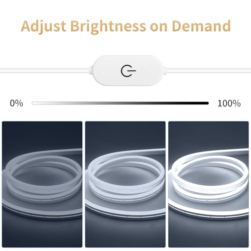 iNextStation USB LED Neon Lights Strip White, 6.6ft 5V Neon Rope Lights Waterproof Flexible Dimmable LED Neon Tape Lights for TV Backlight, Bedroom, Cabinet, Kitchen, DIY Lighting