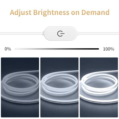 iNextStation USB LED Neon Lights Strip White, 6.6ft 5V Neon Rope Lights Waterproof Flexible Dimmable LED Neon Tape Lights for TV Backlight, Bedroom, Cabinet, Kitchen, DIY Lighting