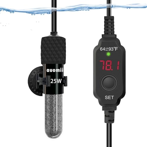 Small Submersible Aquarium Heater,Adjustable Mini Fish Tank Heater 25/50/100/150/200/300 Watts with External Temperature Controller, LED Display, Smart Memory, Used for 1-60 Gallons (25W) - size: 25 Watts