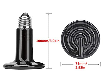 200W Reptile Ceramic Heat Lamp Ceramic Infrared Heat Emitter No Harm No Light Reptile Heat Lamp Bulbs E26 Black Lamp for Pet Brooder Coop Chicken Lizard Turtle Snake Bearded Dragon,2-Pack