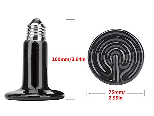 100W Reptile Ceramic Heat Lamp Ceramic Infrared Heat Emitter E26 No Harm No Light Reptile Heat Lamp Bulbs Black Lamp for Pet Brooder Coop Chicken Lizard Turtle Snake Bearded Dragon,2-Pack