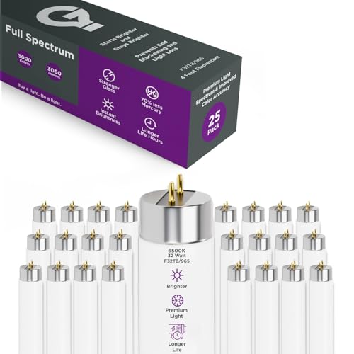 GoodBulb 32W 48 Inch T8 Fluorescent Light Bulb, 6500K Full Spectrum Medium Bi-Pin Base, 3050 Lumens 86 CRI 24000 Life Hours, Instant/Programmed Start (Pack of 25) - color: 6500k