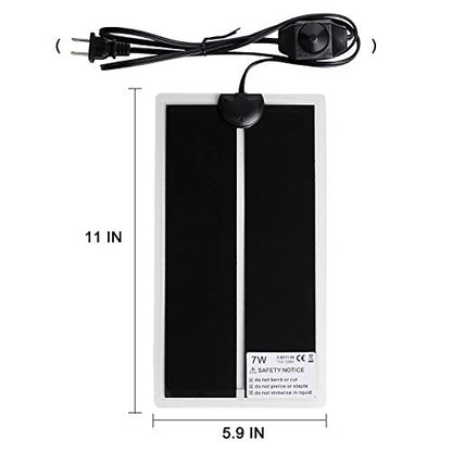 7W 11 x 5.9 Inch Waterproof Reptile Heating Pad Warmer with Temperature Controller, Power Adjustment Under Tank Terrarium Heater Heat Mat for Pets, Seedling, Small Animals 2 Pack