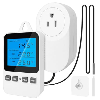 Temperature Controlled Outlet Thermostat Plug 120V Heating Cooling Control Timer Thermostat Outlet Backlit Display Digital Temperature Controller - color: Tc810