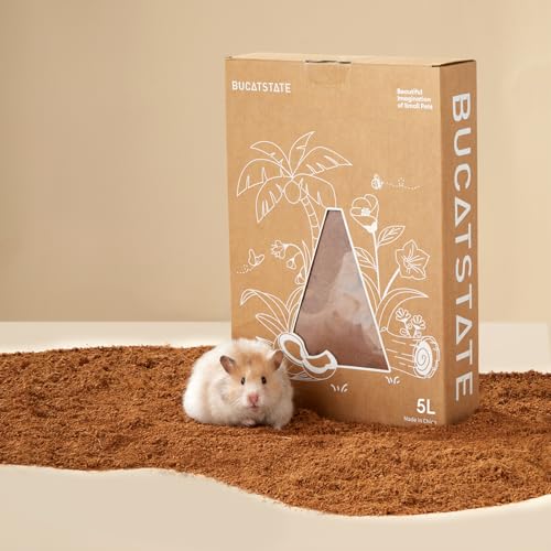 BUCATSTATE 5L Natural Coco Fiber Hamster Bedding, Soft Natural Coco Fiber Substrate for Small Pets & Dwarf Syrian Hamsters, Gerbils, Mice, Low-dust Hamster Hamsters