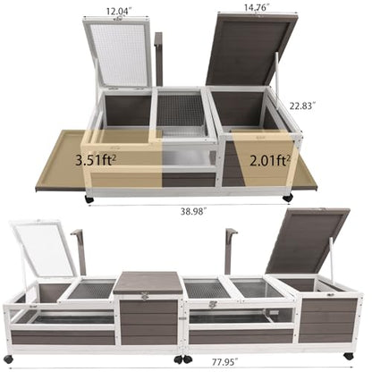 PetsCosset Tortoise Habitat Cage on Wheels with Lamp Stand & Pull-Out Waterproof Tray – Large Wooden Tortoise House, Indoor & Outdoor Reptile Enclosure 39" L x 23" W x 14" H Single Habitat - size: 39.0"L x 23.0"W x 14.0"H