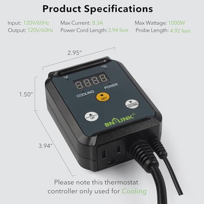 BN-LINK Digital Heating and Cooling Thermostat Controller for Reptiles, Attic Fan