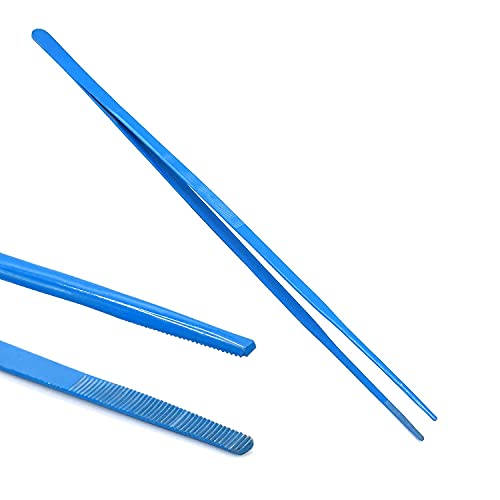 Aquarium Tweezers Stainless Steel Straight Tweezer with Blue Protection Coating Against Rust Long Reptiles Feeding Tongs for Aquatic Plants Spider Snakes Lizards, 24 inch - Blue Straight
