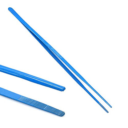 24 Inch Blue Straight Aquarium Tweezers Stainless Steel Tweezer with Blue Protection Coating Against Rust Long Reptiles Feeding Tongs for Aquatic Plants Lizards Spider Snakes