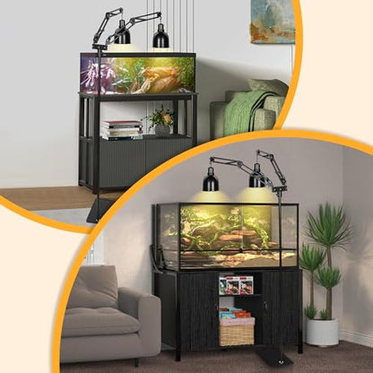 Enhon Reptile Heat Lamp Stand, Dual Reptile Light Stand with Two Flexible Brackets, Adjustable Heat Lamp Stand (15.7-74.3inch) with 360° Swing Arm and Anti tip Clip for Bearded Dragon Turtles Snake