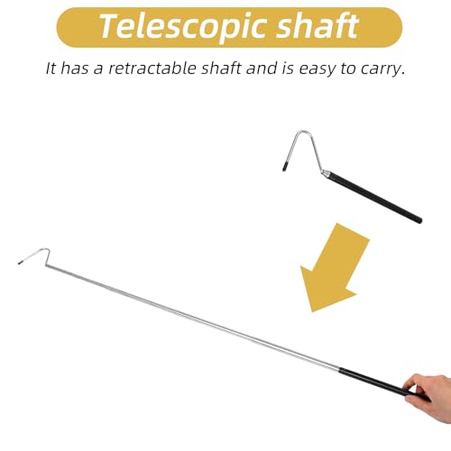 Mabor 40 Inch Snake Hook, Stainless Steel Extensible Grappling Hook | Retractable Pick-Up Handling Tool Pool Skimmer Basket Hooks