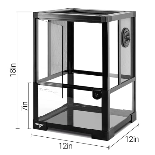 WACOOL TERRA Vertical Habitat Tank 10 Gallon for Tree Dwelling Reptiles and Amphibians, 360°Full Vision Glass Reptile Terrarium 12" x 12" x 18" with Double Side Mesh Panels