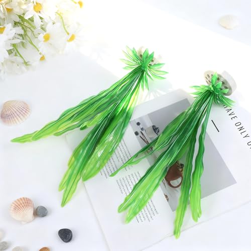 2 Pack Green Silk Plastic Fish Tank Decor 10.8'' Artificial Aquarium Plants Betta Leaf Hammock Artificial Silk Plants Goldfish Fish Plant Aquarium Decorations for Small Tank