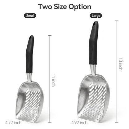 Cat Litter Scoop, Kitty Metal Scooper, Heavy Duty Aluminum Deep Sifter with Long Handle, Rustproof Durable Kitten Poop Shovel for Travel & Small Litter Box - color: Black, size: Medium
