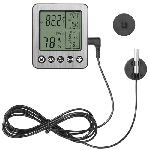 Digital Refrigerator Freezer Fridge Thermometer with Extra Sensor Reptile Thermometer Hygrometer max and min Remember Black ZZ20 - color: Black, size: h1