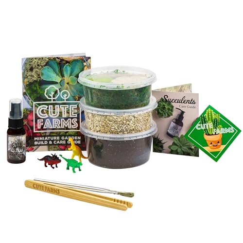 Cute Farms Terrarium Starter Kit | Moss, Vermiculite, Soil, Pebbles, Plant Food, Finishing Tools, Build and Care Guide | DIY Succulent Terrarium (Small) - size: Small Kit