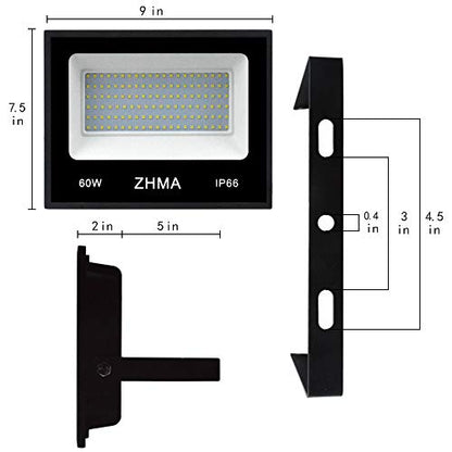 2 Pack 60W LED Outdoor Lighting Flood Lights,Wall Light,Work Light,IP66 Waterproof Security Lights,5400lm,6500K White Light for Shop,Garage,Yard,Garden,Landscape, Playground Lighting
