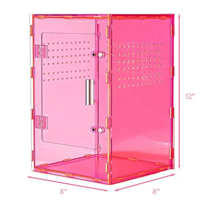8x8x12 Terrarium Acrylic Reptile Enclosure – Cyberpunk Pink Reptile Tank with Tropical Rainforest-Inspired Design for Crested Geckos & Small Pets - color: Pink